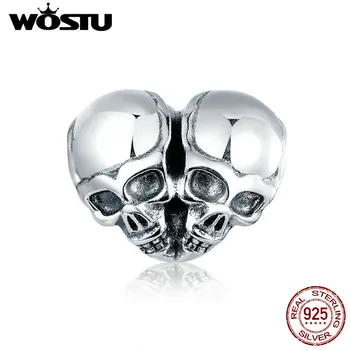 

WOSTU Skulls Beads Hot Sale 925 Sterling Silver Cube Skeleton Skulls Charms Beads Bracelets Bangles Silver 925 Jewelry CQC1519
