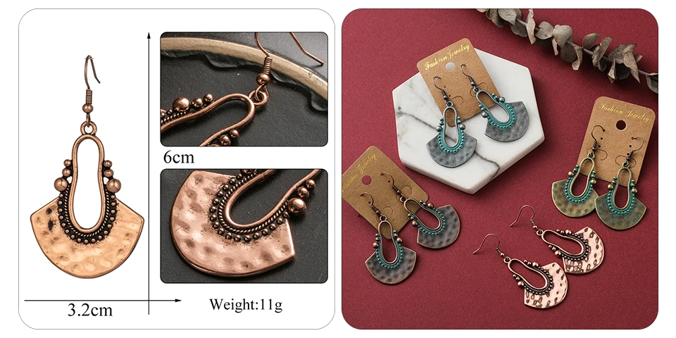 Ethnic Bohemia Vintage Earrings for Women Indian Jewelry Metal Tassel Fringe Drop Earrings Silver Rose Gold Bronze Geometric Leaf Round Circle Earring Wholesale Dropshipping (7)