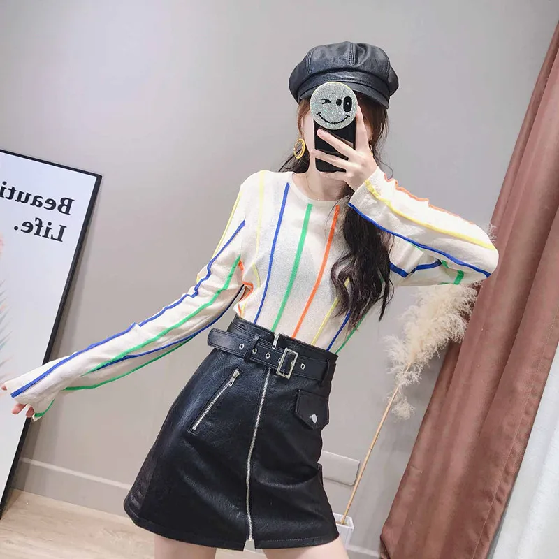 

Sexy PU Leather Mini Skirt with Belt Autumn Fashion Ladies Package Hip Zipper Skirts Faux Leather Short Black Skirt Femme