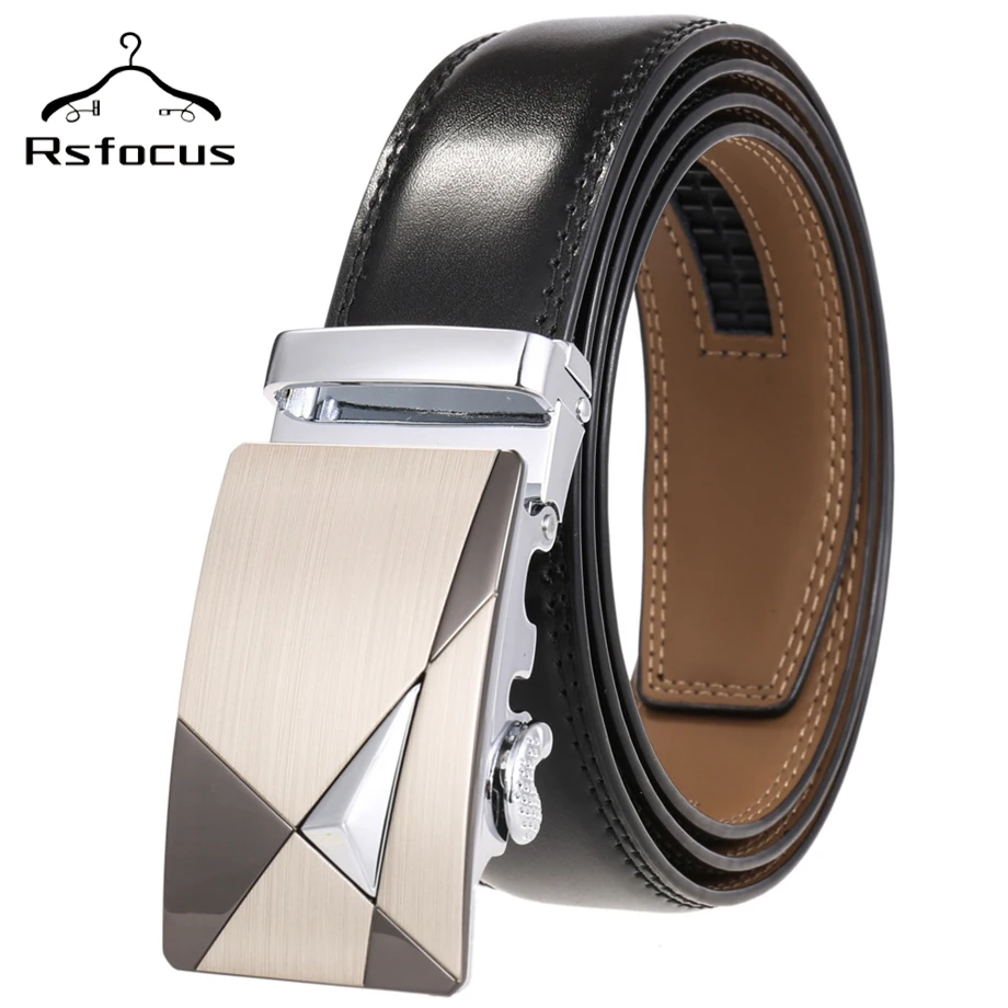 

Rsfocus Black Dark Brown Men Belt Genuine Leather Cinturon Hombre Automatic Buckle Mens Belts Luxury Apparel Accessories R80