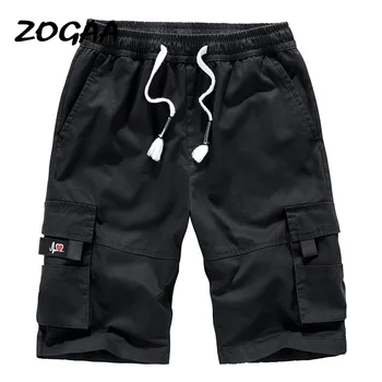 

ZOGAA 2020 overalls men's casual plus fat plus size summer cotton washed six-point pants loose multi-pocket pants