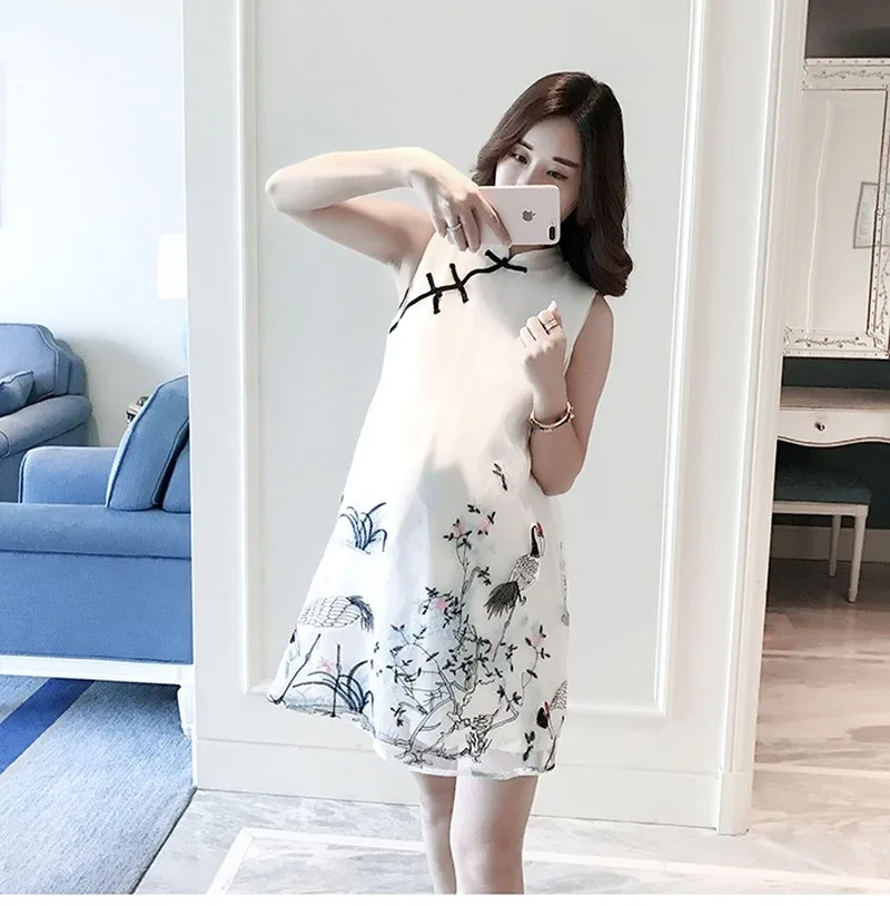 Модное летнее платье для беременных платье в этническом стиле Cheongsam платье без рукавов Свободный темперамент