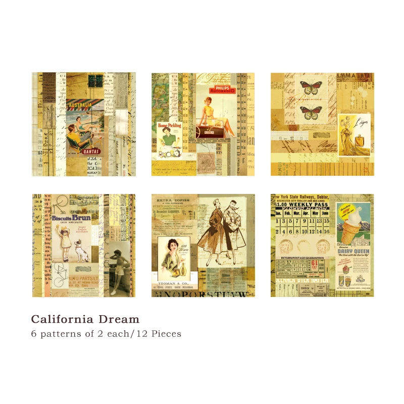 California Dream Mr. Бумага 12 шт./упак. 16*16 см вчера еще раз деко DIY плотная наклейки Винтаж ретро-наклейки с выпуском Бумага легко режется - Цвет: California Dream