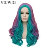 VICWIG-perruque pour femmes, Cosplay-perruque longue avec coutures colorées, dégradé incurvé, grande vague noir blanc bleu rose ► Photo 2/6