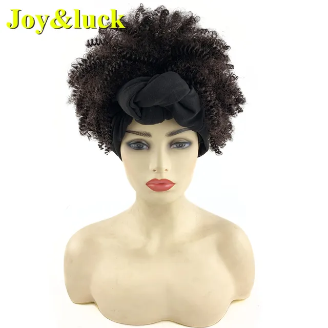 Headband Synthetic Wig Short Afro Kinky Curly Hair Wigs For Black Women Fluffy Curls Hairband African Turban Wrap Hair 49