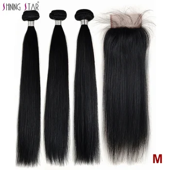 

Shining Star Straight Hair Bundles With Closure Brazilian 10-26 Inch Human Hair Weave 3 Bundles With Closure Remy Hair Extension