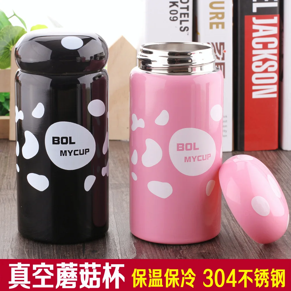 

Chubby Pier Mushroom Vacuum Insulation Cup 304 Stainless Steel Black And White Spot Dotted Cute Water Cup