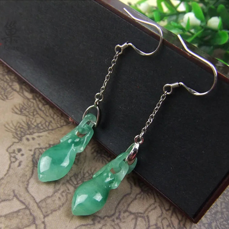 

Natural Jade Emerald Luck Vase Earrings Bead Charm Jewellery Fashion Accessories Hand-Carved Man Woman Amulet Gifts