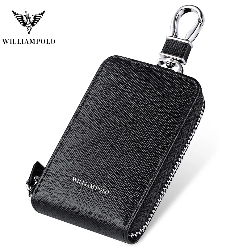 WILLOAMPOLO модный брендовый Чехол-держатель для ключей для мужчин из натуральной кожи, автомобильный зажим для ключей, крест/клен, слот для карт - Цвет: Crosspatch-Black