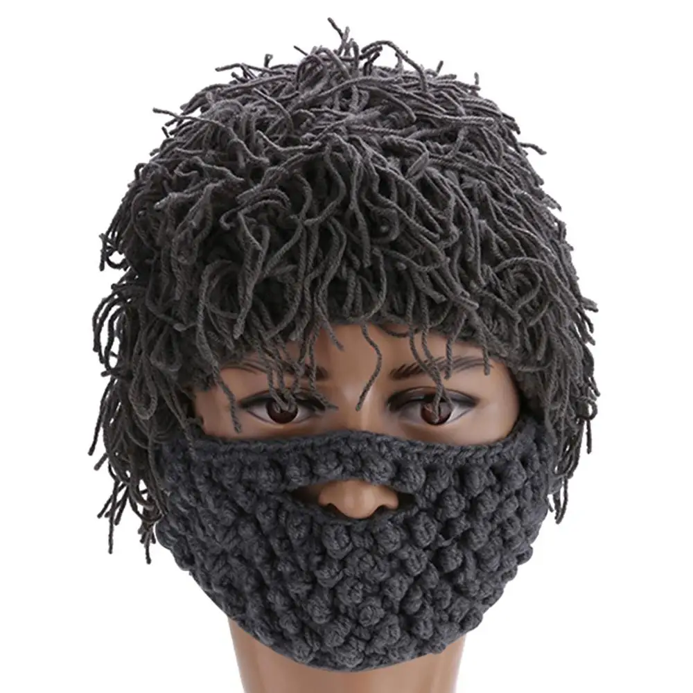 Мужская зимняя вязаная крючком шапка с бородой и кисточками|beard beanie|hat beardwarm cap |