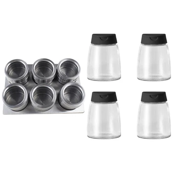 

netic Spice Jar with Spice Holder Stainless Steel 6 Pack with 150Ml Seasoning Tank 4Pcs