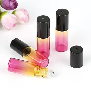 

10PC 5ml Sub-bottle Black Cap Gradient Color Ball Transparent Glass Empty Bottle Stainless Steel Refillable Essential Oil Bottle