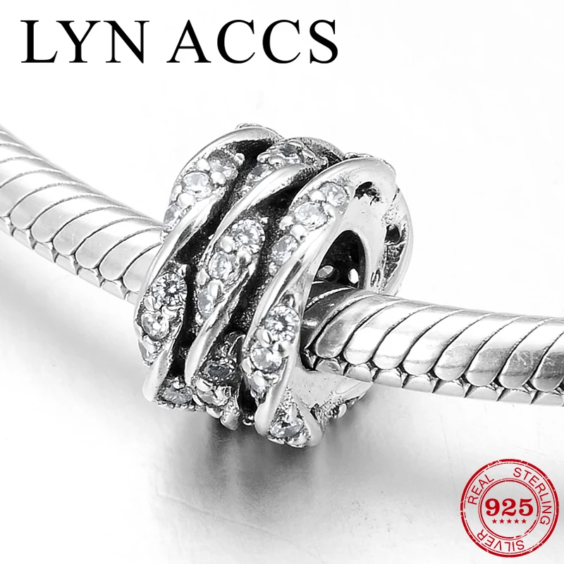 100% Authentic 925 Sterling Silver romantic Clear CZ Round Charm beads Fit Original LYNACCS Charms Bracelet Fine Jewelry making | Украшения
