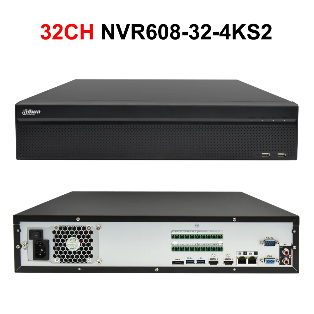 Оригинал Dahua NVR 64CH NVR608 64 4KS2 32CH 32 H.265 Max 384 Мбит/с Ultra 12MP 4K разрешение сетевой