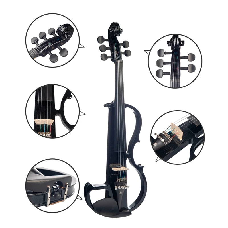 Электрическая скрипка NAOMI, 5 струн, электрическая скрипка, гриф из черного дерева/хвостовик/Подставка для подбородка+ Бант/Чехол, приятный звук