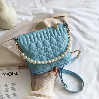 

Quilted Threads PU Leather Crossbody Bags For Women 2020 Candy Color Chain Solid Color Fashion Luxury Shoulder Handbags Hand Bag
