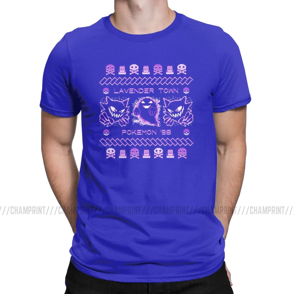 Awesome Lavender Town футболки с рождественским узором для мужчин футболка с круглым вырезом Gengar Ghost Kaiju японского стиля футболки с покемонами топы для взрослых - Цвет: Синий
