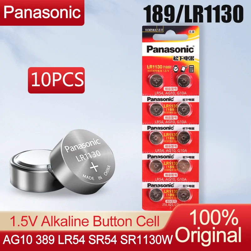 10PCS Panasonic 189 LR1130 AG10 SR1130 389 V10GA LR54 SR54 1.5V Alkaline Battery For Thermometer Watch Toys Scale Button Cell | Источники