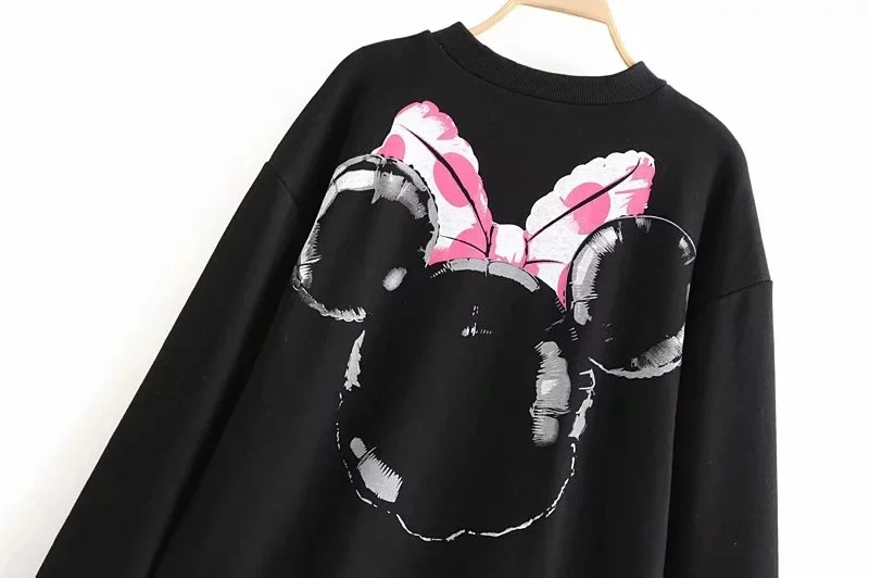 Withered winter sweatshirt hoodies women high street vintage cartoon printing o-neck cute oversize loose sweatshirt pullovers
