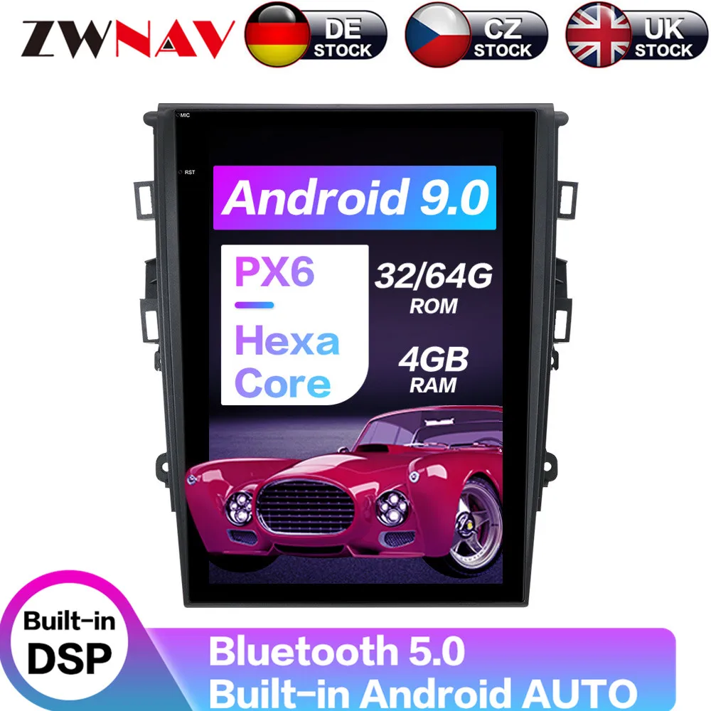

13.6" Carplay DSP Android 9 PX6 Vertical Tesla Radio Car Multimedia Player GPS Navigation For Ford Mondeo Fusion MK5 2018 2019