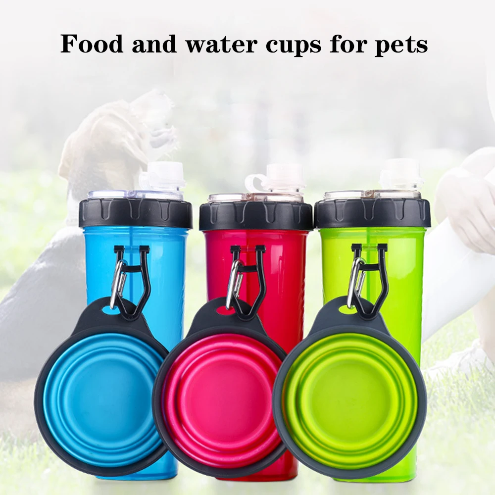 

Portable 2 In 1 Pet Food Water Feeder Outdoor Travel Dual Purpose Food Container With 2 Folding Silicone Bowls Dog Feeder Cup 5