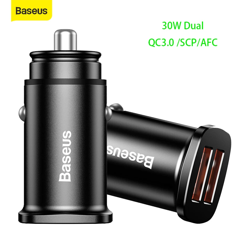 Быстрое Автомобильное зарядное устройство Baseus 30 Вт Dual USB QC3.0 SCP AFC Быстрая зарядка