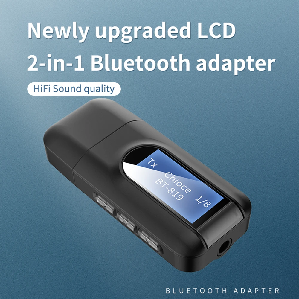 

5.0 Bluetooth Adapter Wireless LCD Display USB Bluetooth Receiver Music Audio Transmitter for PC TV Car 3.5mm AUX Adaptador