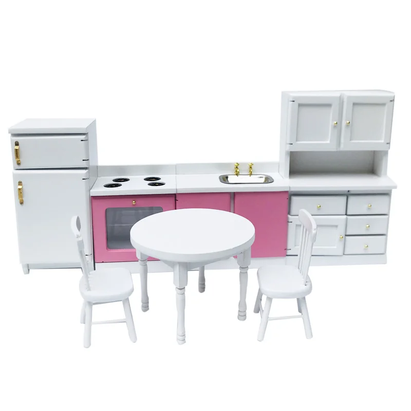 M02-X036 детская Подарочная игрушка 1:12 кукольный домик мини миниатюрная мебель rement современная кухня со столом и стульями 7 шт./компл