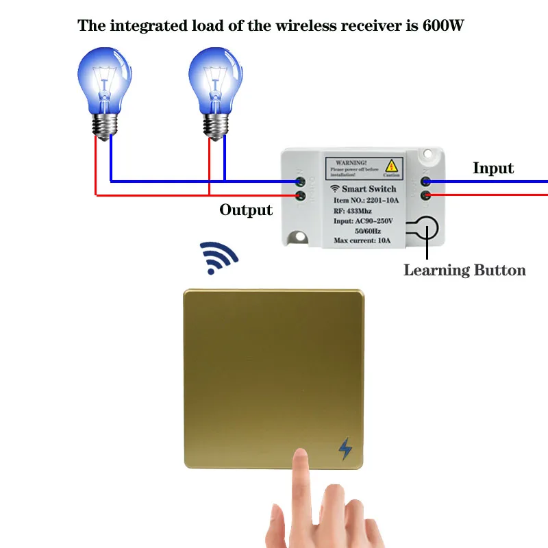 Universal Bedroom Set Wireless Switch and Receiver Kit AC 110V 220V Receiver Wall Panel button Bedroom Ceiling Lamp Switch DIY-8