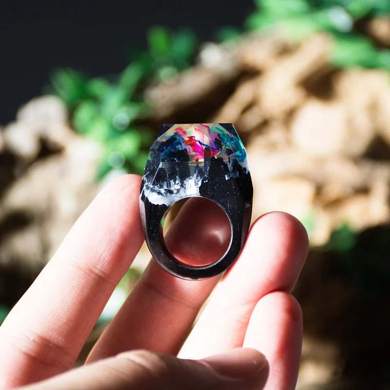 New Epoxy Resin Magic Wooden Rings For Women Flowers Wooden Ring Jewelry Fashion Natural