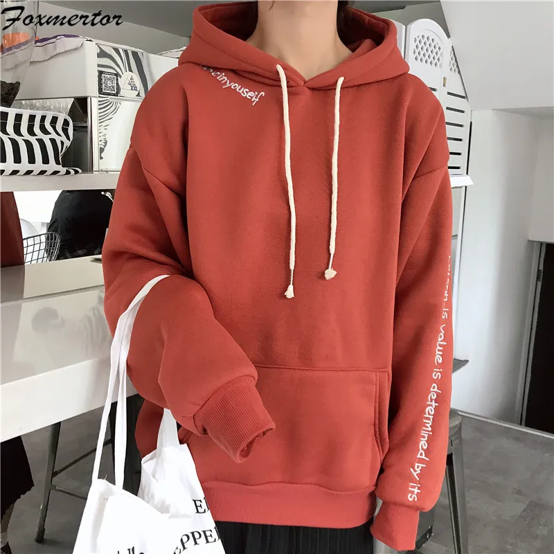 

Women's Hoodys Hoodie 2019 Spring Autumn Loose Sweatshirt Woman Harajuku Solid letter Long Sleeve Pullover White Hoodie Coat