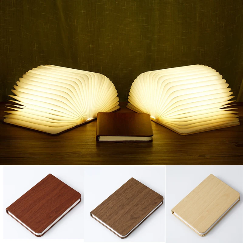 Wooden Book Lamp Portable USB Rechargeable LED Magnetic Colorful Foldable Night Light Desk Lamp Christmas Home Decoration