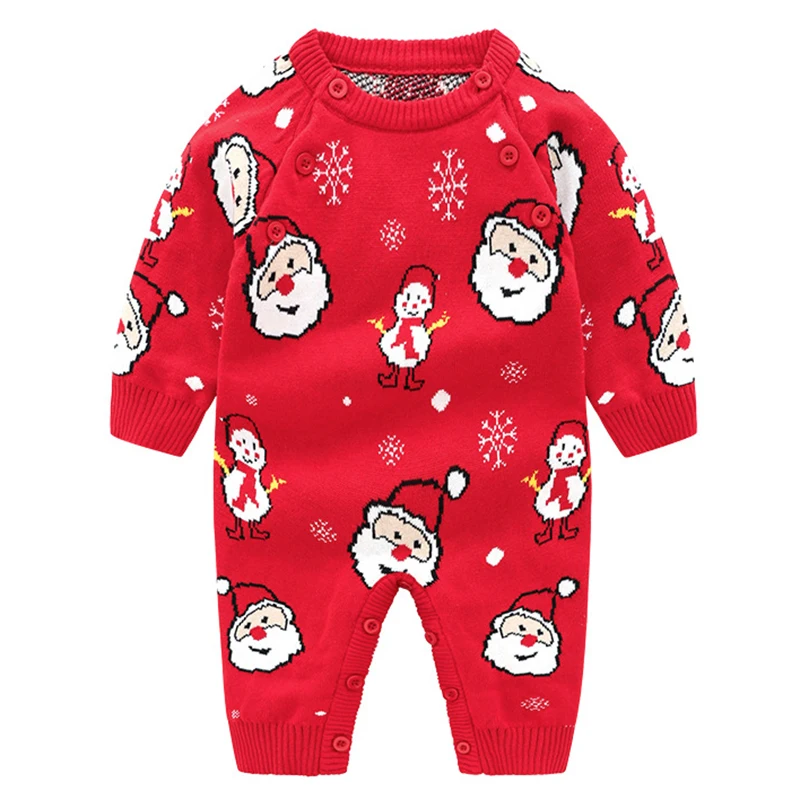 Christmas Toddler Baby Boy Cartoon Elk Jumpsuit Newborn Girl Clothes Long Sleeve Knitted Autumn Winter Warm Jumpsuit Clothes