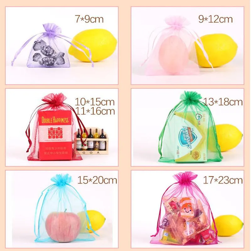7x9 9x12 10x15 13x18cm 50 Pieces 19 Colors Jewelry Bag Wedding Gift Organza Jewelry Bag Display Packaging Jewelry Pouches 5Z