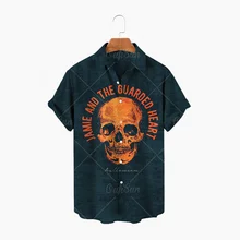 

Men's 3D Skull Print Shirt, Hawaiian Casual Style loose Shirt, Men's Short Sleeved Shirt, Summer Beach loose Top