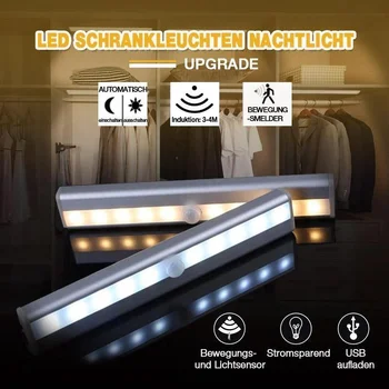 

6/10 LEDs Smart PIR LED Motion Sensor Light Cupboard Wardrobe Bed Lamp LED Under Cabinet Night Light For Closet Stairs Kitchen