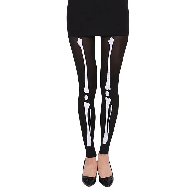Skull Printed Pantyhose Women Sexy Halloween Fishnet Stockings Nine-cent Pantyhose Stockings Fashion Calcetines 30SEP43