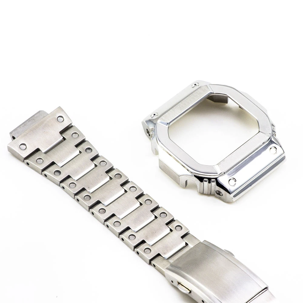 Skup 35 rocznica srebrny zegarek zestaw DW5600 5610 Watchband Bezel Case Metal stal stalowy pasek