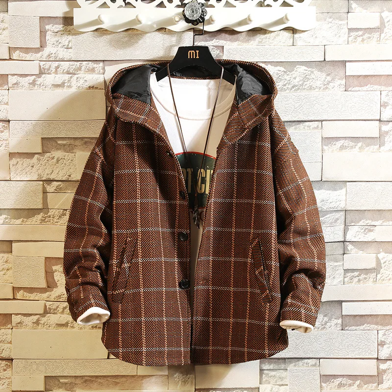 

19/Winter Popular Brand Men's Workwear Hooded Plaid Wool Woolen Cloth Jacket Casual Thick Coat Jk68088/P85