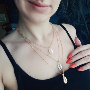

Jisensp Vintage Black Rope Chain Cowrie Shell Choker Necklaces for Women collier coquillage Summer Beach Jewelry Gift Collares