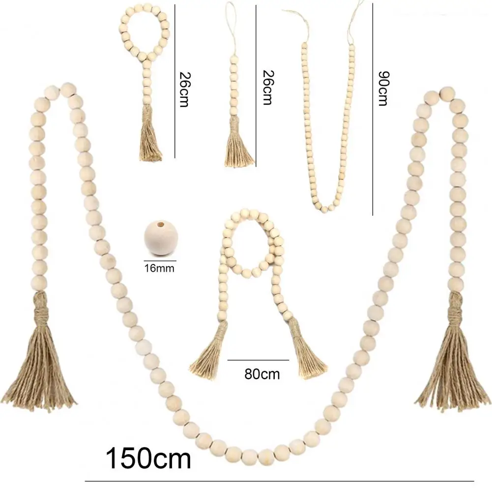 Mascot Buddhism Wood Bead Garland Solid Color Wall Trinkets Bohemian Style Rustic Tassel Beads Hangings for Farmhouse