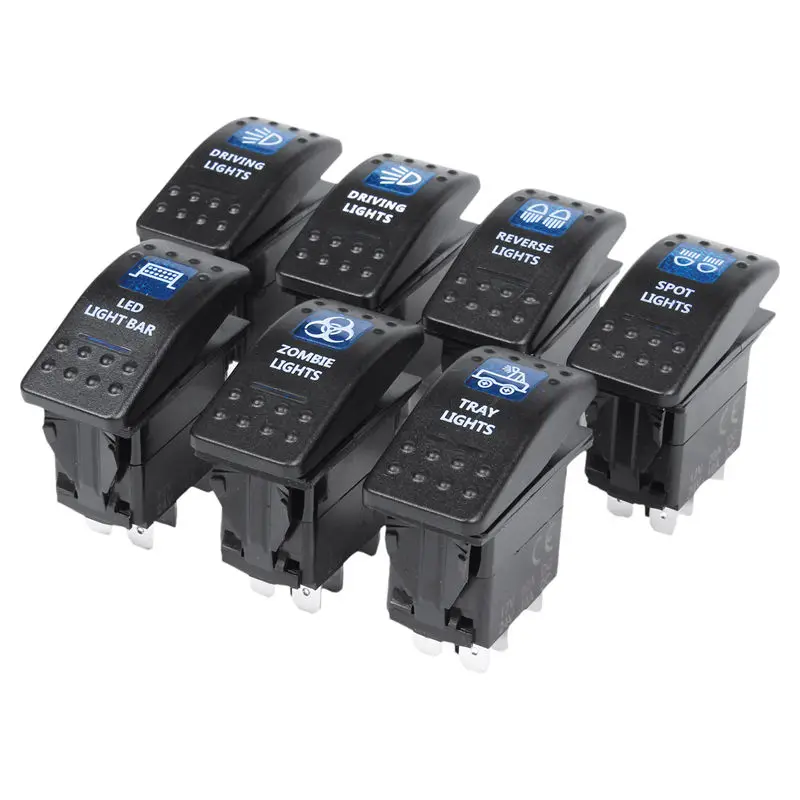 

ELEG-7PCS 12V 20A Bar 5 Pin Rocker Toggle Switch Blue LED Light Car Boat