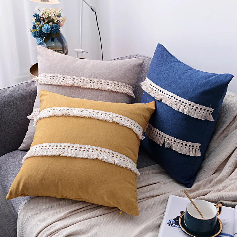 SUDADY-Home Funda de cojín Lino de algodón Cuadrada para decoración del hogar 45cm x 45cm Plantas Patrón de Amarillento Verde Simplicidad Natural 