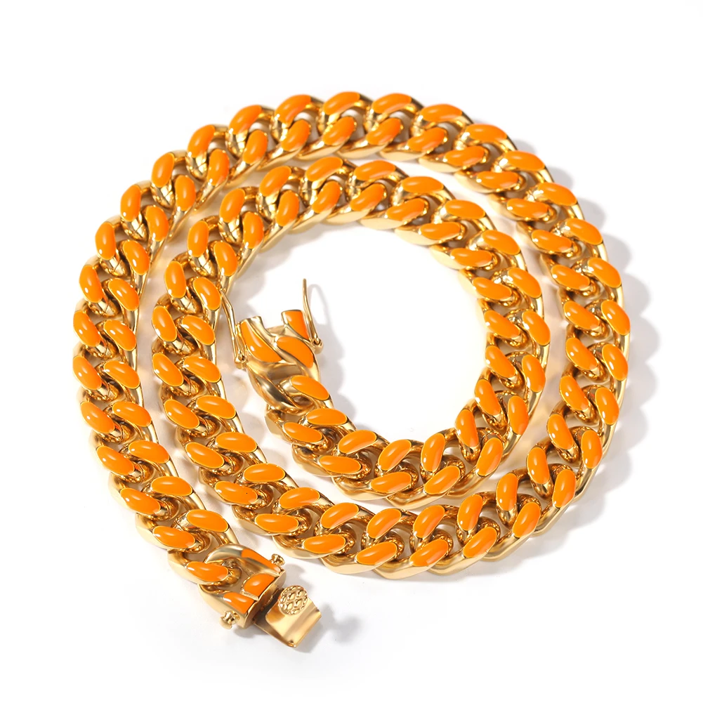 UWIN ожерелье из нержавеющей стали 316L, 11 мм, тяжелая цепочка в стиле хип-хоп с кубинским кубаном, золотого цвета, модные ювелирные изделия для мужчин - Окраска металла: Gold  Orange