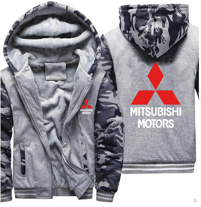 Мужские толстовки с капюшоном, куртка с логотипом Mitsubishi, мужские толстовки с капюшоном, зимние Утепленные флисовые хлопковые камуфляжные мужские куртки-реглан на молнии