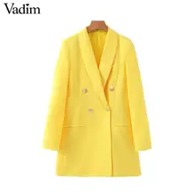 Женское элегантное платье vadim желтый Блейзер карманы двубортный длинный рукав офисная одежда женский жакет в стиле кэжуал верхняя одежда шикарные топы CA523