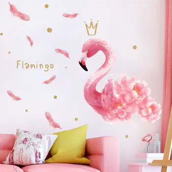 

Pink Romantic Flamingo Decorative Wall Stickers Room decoration DIY PVC Animal Home Decor Living Room Modern Wall Decals Bedroom