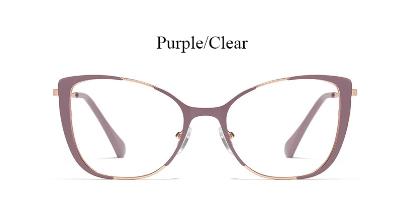 Purple Clear Чистые прозрачные очки оправа женские сексуальные кошачий глаз металлическая оправа женские очки модные брендовые дизайнерские женские очки - Цвет оправы: Purple Clear