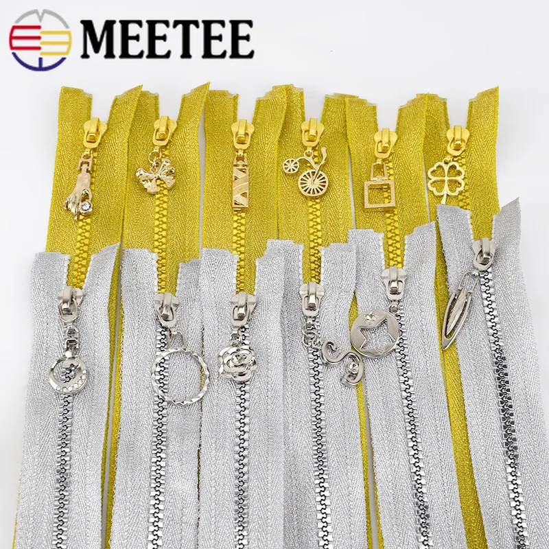 Meetee 2/5 шт 60 см 5 # золото серебро открытый конец смолы молния для пошив пальто