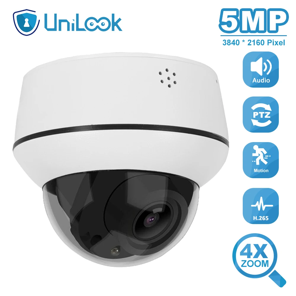 UniLook 5MP PTZ POE IP камера наружная 4X зум с микрофоном и динамиком ночное видение 30 М